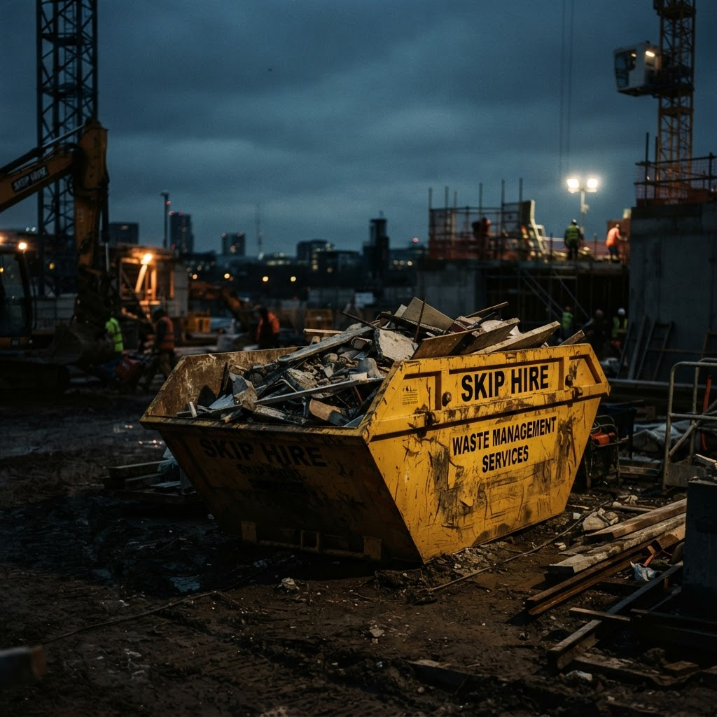 Caçamba industrial em obra